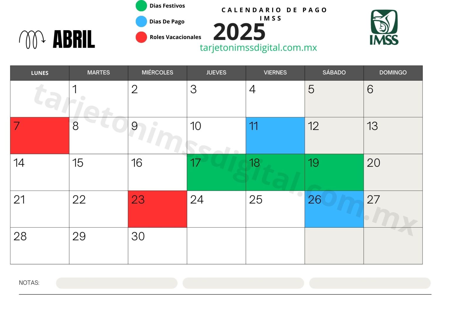 Calendario De Pago IMSS 2025 - Tarjeton Digital IMSS Activos y Jubilados